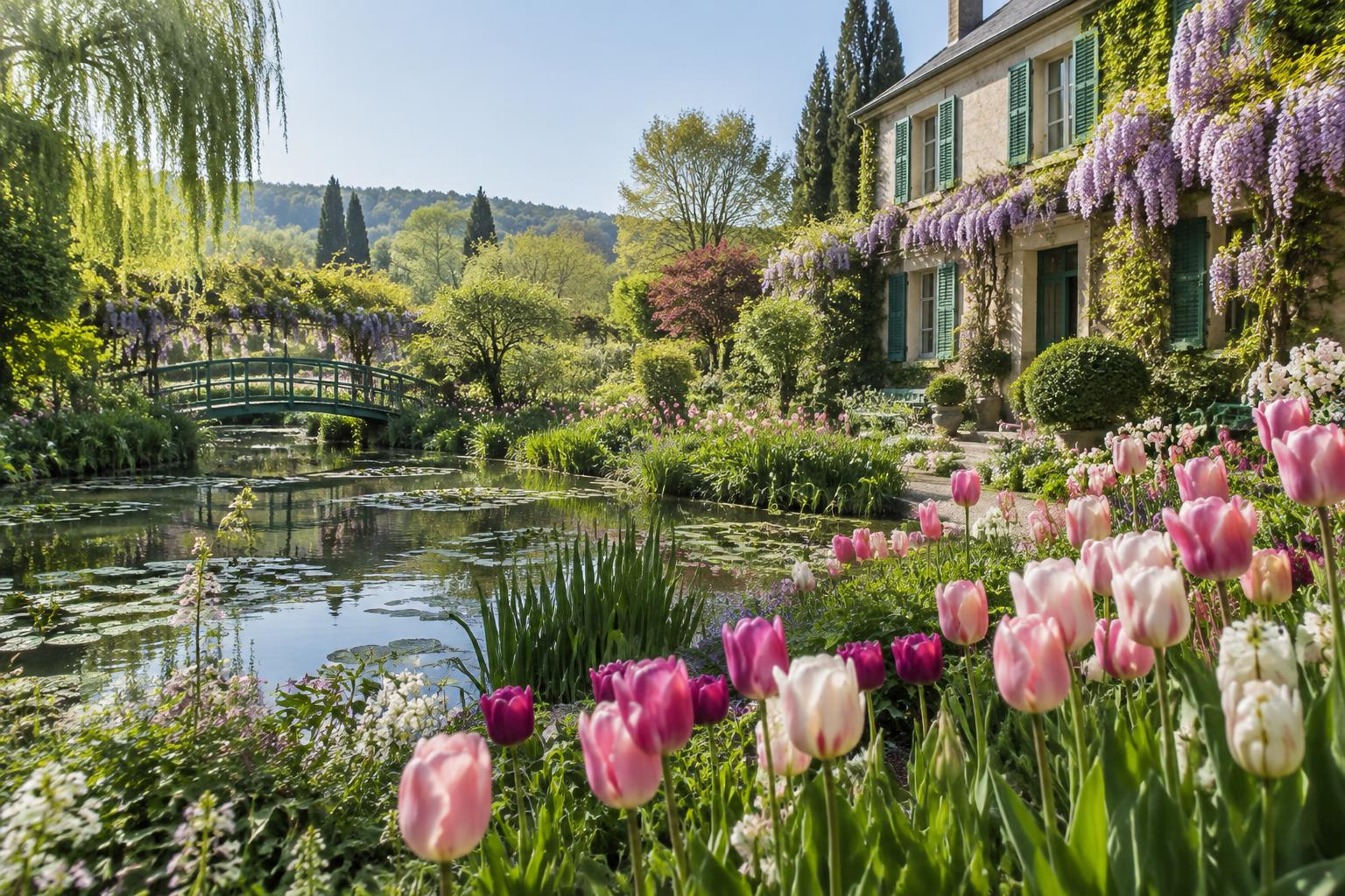A French garden coming into bloom in early spring